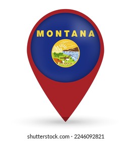 Montana state map pointer with shadow on white background. Vector illustration.