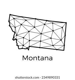Montana state map polygonal illustration made of lines and dots, isolated on white background. US state low poly design