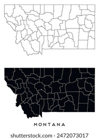 Montana state map of regions districts vector black on white and outline