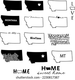 Montana State Map Set Outline Vector Design