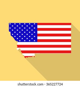 Montana state map in style of USA national flag. Flat style with long shadow