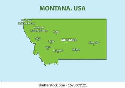 Montana State Map,  United State of America