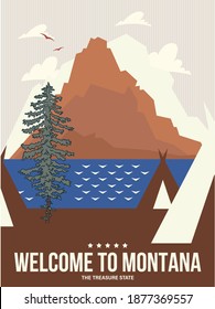 Montana state on a vector poster in retro style. American travel illustration