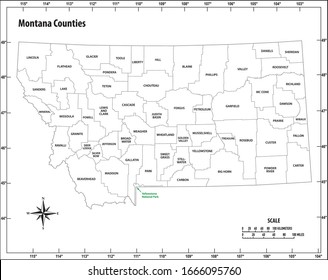 montana state outline administrative and political map in color