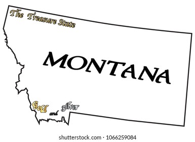 A Montana state outline with the slogan and motto isolated on a white background 