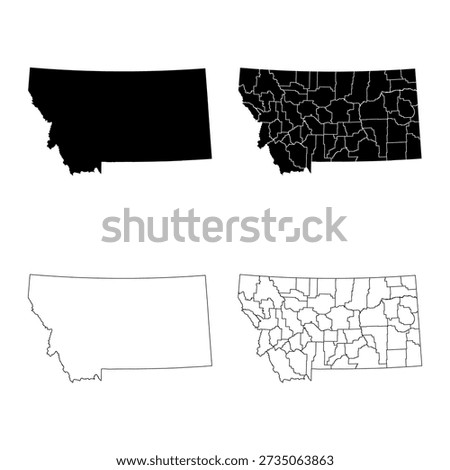 Montana State Outline and Solid Fill Map Set.