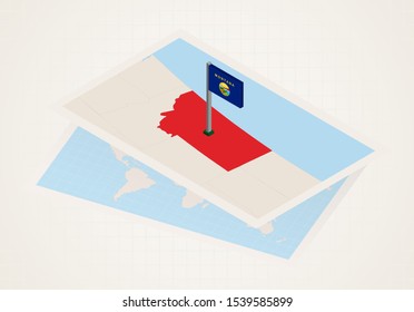 Montana state selected on map with isometric flag of Montana. Vector paper map.