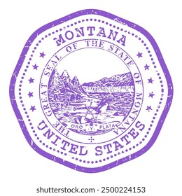 Sello del estado de Montana con sello, sello de viaje de EE. UU., matasellos en mal estado de Montana, Vector