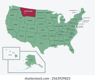 Montana state, USA. Editable isolated blank vector map of United states, highlighted at state of Montana.