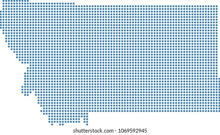 Montana state of USA map dots vector outline illustration in blue background. Dotted map of Montana state of United States of America. Creative pixel art map with highly detailed border 