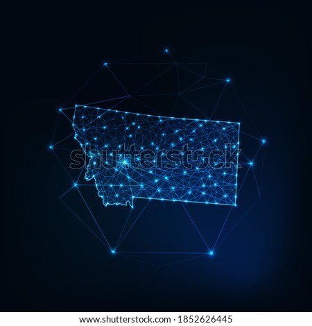 Montana state USA map glowing silhouette outline made of stars lines dots triangles, low polygonal shapes. Communication, internet technologies concept. Wireframe futuristic vector illustration