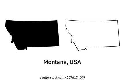 Montana state, USA map in outline style, black color, gray color