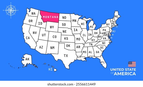 Montana State, USA, vector map isolated on United states map.