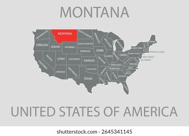 montana State, USA, vector map isolated on United states map. Editable blank vector map of USA.