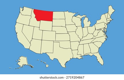 Estado de Montana, EUA, mapa vetorial isolado no mapa dos Estados Unidos. Ilustração detalhada alta. Estilo plano. Ilustração vetorial