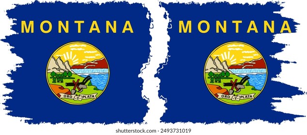 Montana and Montana states grunge brush flags connection, vector