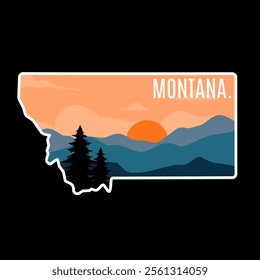 Montana Sunset Mountain Landscape Illustration