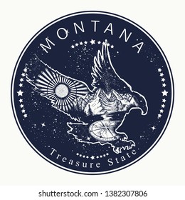 Montana. Tattoo and t-shirt design. Welcome to Montana (USA).  Treasure State slogan. Travel concept 