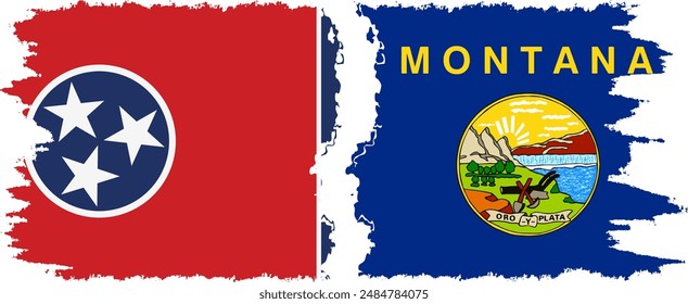 Montana and Tennessee states grunge brush flags connection, vector