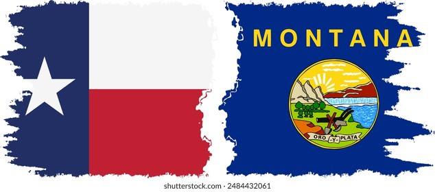 Montana and Texas states grunge brush flags connection, vector