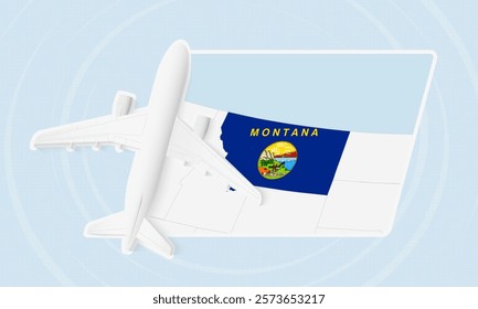 Montana Travel Illustration with Plane and National Flag. Ideal for travel agencies, promotional materials, or geographic content related to Montana.