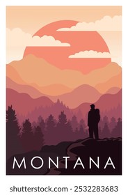 Montana travel illustration. Montana retro poster. United States of America