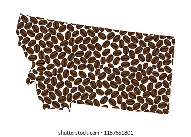 Montana (United States of America) -  map of coffee bean, Montana map made of coffee beans,