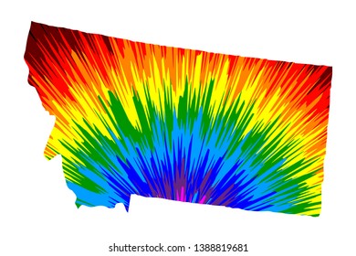 Montana (United States of America, USA, U.S., US) -  map is designed rainbow abstract colorful pattern, State of Montana map made of color explosion,