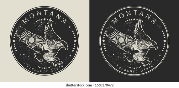 Montana. United States of America (USA). Treasure State slogan. Travel and tourism concept. Template for clothes, t-shirt design. Vector illustration 