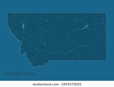 Montana, United States artistic blueprint map poster