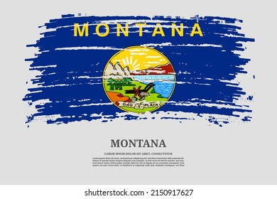 Montana US flag with brush stroke effect and information text poster, vector background