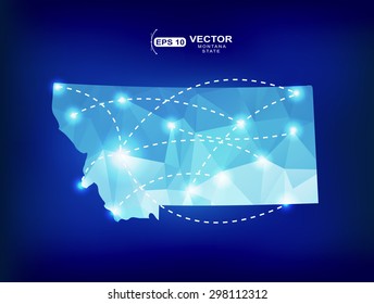 Montana US state map polygonal with spotlights places.