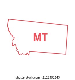 Montana US state map red outline border. Vector illustration isolated on white. Two-letter state abbreviation. Editable stroke. Adjust line weight.