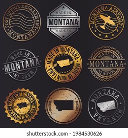 Montana, USA Business Metal Stamps. Gold Made In Product Seal. National Logo Icon. Symbol Design Insignia Country