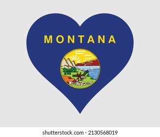 Montana USA Heart Flag. MT US Love Shape State Flag. Montanan United States of America Banner Icon Sign Symbol Clipart. EPS Vector Illustration.