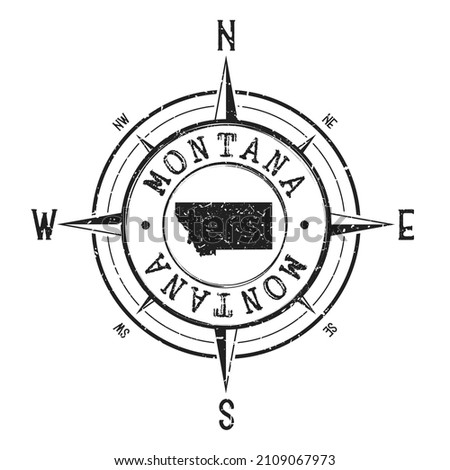 Montana, USA Stamp Map Compass Adventure. Illustration Travel Country Symbol. Seal Expedition Wind Rose Icon.