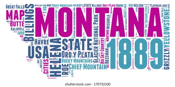 Montana USA state map vector tag cloud illustration