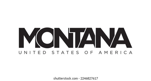 Montana, diseño de eslóganes tipográficos en Estados Unidos. Logo de Estados Unidos con letras gráficas de ciudades para productos impresos y web.