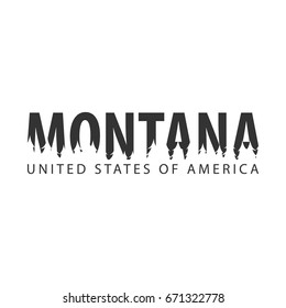 Montana. USA. United States of America. Text or labels with silhouette of forest