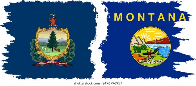 Montana and Vermont states grunge brush flags connection, vector