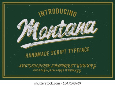 Montana. Vintage brush script. Handmade font. Retro Typeface. Vector font illustration.