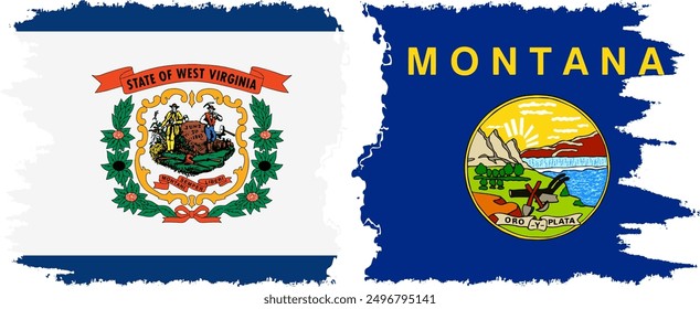 Montana and West Virginia states grunge brush flags connection, vector