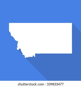 Montana white map,border flat simple style with long shadow on blue background