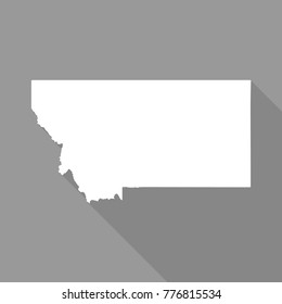 Montana white map,border flat simple style with long shadow on grey background