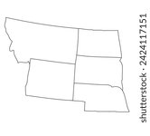 Montana, Wyoming, North Dakota, South Dakota, Nebraska. Outline of the map