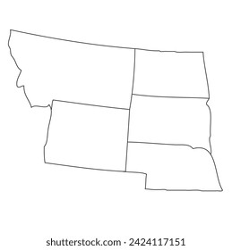 Montana, Wyoming, North Dakota, South Dakota, Nebraska. Outline of the map