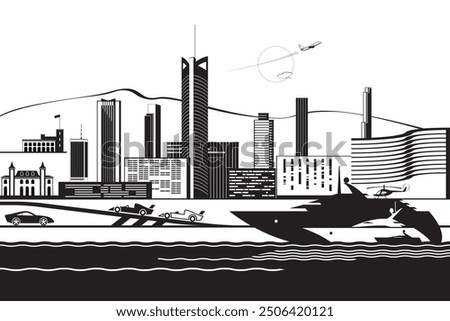 Monte Carlo cityscape from the sea – vector illustrator