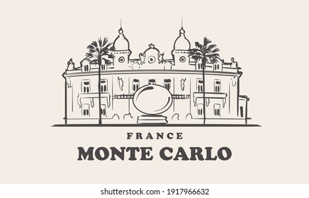 Monte Carlo landmarks of france hand drawn sketch