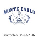 Monte Carlo Monaco country club vector design, Classic Monaco sports club vector artwork for t shirt, sweatshirt, embroidery, golf club, tennis club 