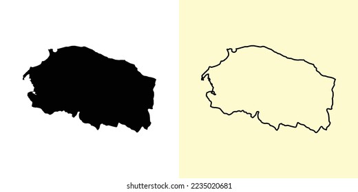 Monte Cristi map, Dominican Republic, Americas. Filled and outline map designs. Vector illustration